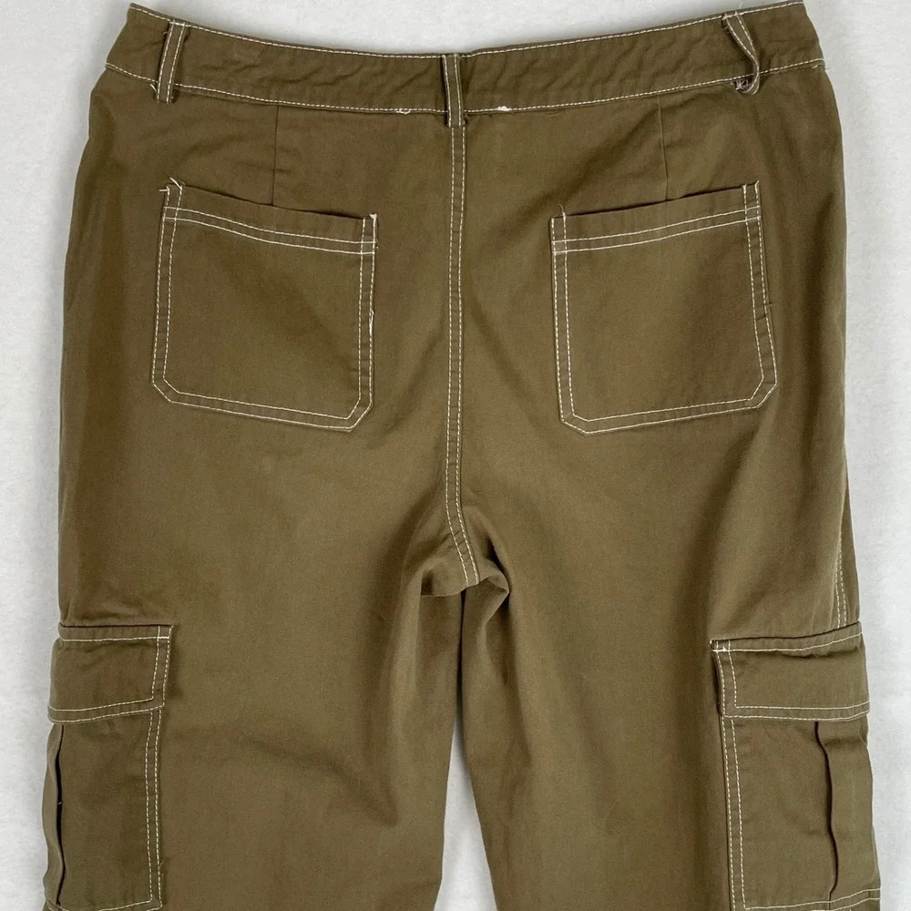 Hesperus XL Women's Olive Green Cargo Pants‎ Wide Leg Contrast Stitching Utility